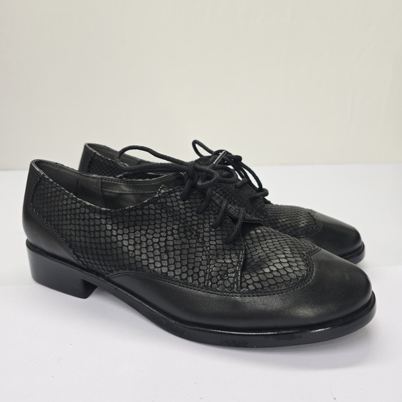 AEROSOLES Shoes - Aerosoles Accomplishment Black Leather Snakeskin Embossed Oxford Shoes 8.5M